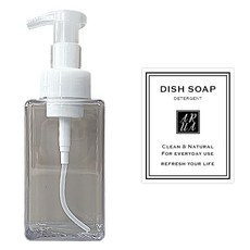 아루아 욕실 주방 사각 디스펜서 거품펌프 450ml + 주방세제 스티커 세트, 1세트, 투명