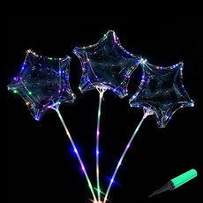 gelluna 3段燈光調節 LED 造型氣球 燈光 活動 生日派對 節慶 紀念日 + 手動打氣筒組合 LG-07-3 氣球星星棒, 單一顏色, 3套