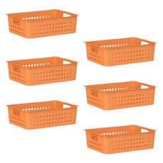 블럭마트 주방 플라스틱 직사각형 바구니, 오렌지, 6개