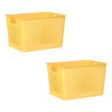 블럭마트 주방 플라스틱 직사각형 바구니, 옐로우, 2개