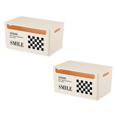 블럭마트 뚜껑있는 보관 바스켓, 크림, 2개