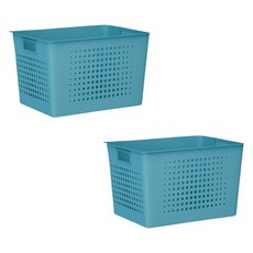 블럭마트 주방 플라스틱 직사각형 바구니, 블루, 2개