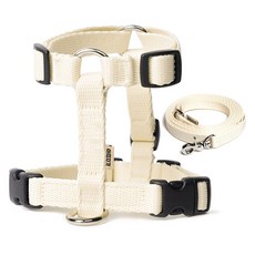 ATTI FRIEND 狗狗防前衝H型胸背帶 + 織帶牽繩套組, 香草色, 1套