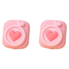 헬씨닷 칼라 사각 라운드 콘텍트렌즈통 하트, 핑크, 2개