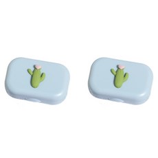 헬씨닷 파스텔 칼라 사각 콘텍트렌즈통 선인장, 혼합색상, 2개