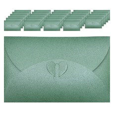 Maket Gamseong 愛心扣環珠光紙卡片信封, 綠色, 50個