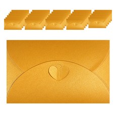 Maket Gamseong 愛心扣環珠光紙質卡片信封, 金色, 50個