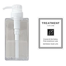 아루아 욕실 주방 사각 디스펜서 일반펌프 450ml + 트리트먼트 스티커 세트, 1세트, 투명(일반펌프)