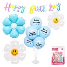 PARTYSHOW 雛菊氣球生日馬卡龍套組, 藍色, 1套