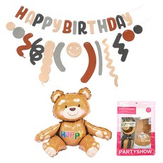 PARTYSHOW 派對毛氈生日掛旗 HAPPY 棕色小熊組合, 混合色, 1套