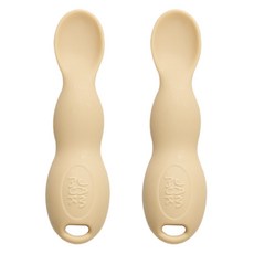 잼먹 국내 제조 실리콘 땅콩 이유식 스푼, 베이지, 2개