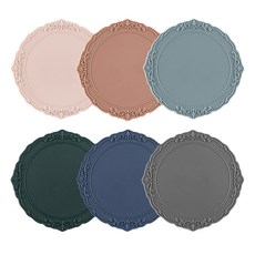 FLaiTO 矽膠Amor杯墊6件組, 象牙白 + 磚紅色 + 薄荷綠 + 獵人綠 + 海軍藍 + 灰色, 1套