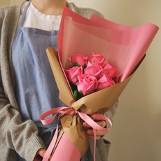 더플라워마켓 비누꽃 성년의날 로즈데이 장미 7송이 꽃다발 + 메시지택 세트, 뉴욕핑크(꽃다발), 02생일축하1(메시지택), 1개