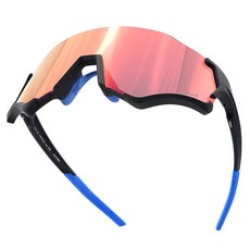 HILX Reebok 運動太陽眼鏡 HRK00203+RVKRD3, 黑色 + 藍色(鏡框), 紅色水銀(鏡片), 1個