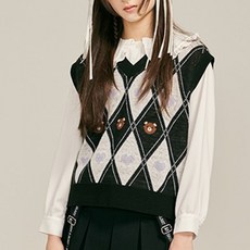 applepink 女童愛心小熊菱格紋針織背心 APK7S502