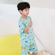 ppippilong 兒童涼感人造絲彈性纖維短袖睡衣上下套裝