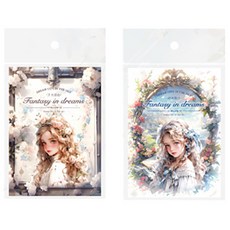 인물 스티커 판타지소녀 감성 빈티지 방수 다꾸 스티커 10p 세트, 화이트, 블루, 1세트