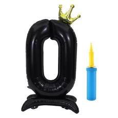 OLIVEPARTY 超大型站立式皇冠數字生日氣球 + 手動打氣筒組合, 1套, 黑色(數字0)