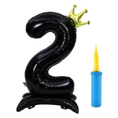 OLIVEPARTY 超大型站立式皇冠數字生日氣球 + 手動打氣筒組合, 1套, 黑色(數字2)