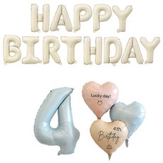 Maket Gamseong 可愛愛心奶油生日氣球組 4, 藍色, 1套