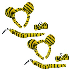 파티공구 호랑이 머리띠 + 꼬리 + 넥타이 세트, 옐로우, 2세트