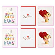 The Somssi 愛心感謝生日小熊迷你卡片 3款 x 2入組, 混合色, 1套