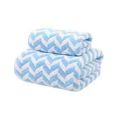 Sonio 雙色圖案柔軟浴巾沙灘巾 聚酯纖維 2件組, 1套, 02 藍色