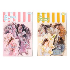 올리브파티 인물 소녀 스티커 오후의설렘 감성 빈티지 방수 다꾸 스티커 썬셋15p + 플라워 15p 2종 세트, 썬셋, 플라워, 1세트