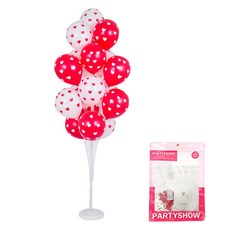 PARTYSHOW 大愛心印花混合氣球 2款 x 10入 + 氣球桿裝飾 19入套組 160cm, 混合顏色, 1套