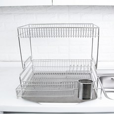4BNK 全不鏽鋼可伸縮碗盤瀝水架 特大, 2層, 1個, 銀色