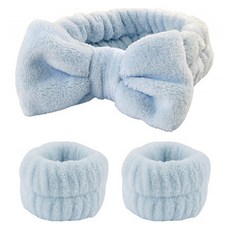 Foreverbean 蝴蝶結洗臉髮帶組, 藍色, 1個