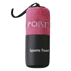 Allode 簡約LOGO刺繡運動毛巾 30 x 100cm + 網眼袋套組, 1套, B03 玫瑰紅