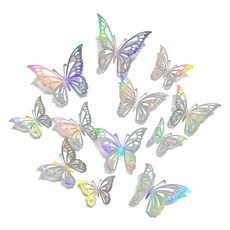 Joyparty 蝴蝶裝飾 3款 12個裝, 全息銀, 1組