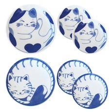 釜克朵 Mike & Dora 貓咪盤 14cm 2款 x 3入組, 混合色, 1套, 盤子 Mike 3入 + Dora 3入