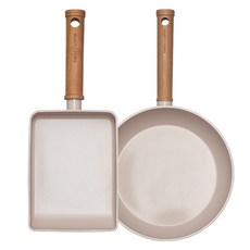 bella cuisine 感應爐適用陶瓷塗層平底鍋 2種組, 平底鍋 24cm+長方形玉子燒鍋 18cm, 混色, 1組