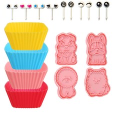 Anyfarm 便當裝飾吐司模具 4種 + 方形配菜杯 4入 + 便當籤 10入組, 混色, 1套