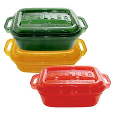 sceller 軟糖色雙柄透明保鮮盒 400ml 3色組, 保鮮盒(綠色+紅色+黃色), 1個