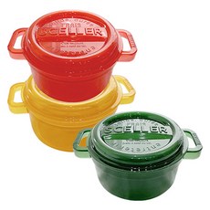 sceller 圓形軟糖色雙柄透明保鮮盒 350ml 3色組, 保鮮盒(綠色+紅色+黃色), 1組