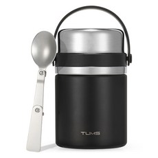 TUMS 碗狀食物罐 + 可折疊湯匙組, 1套, 黑色(食物罐)