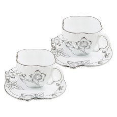 Kitchen-Art Sorel白金陶瓷咖啡杯2入 + 咖啡杯碟2入組, 白色, 1套