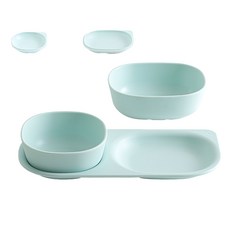 TACKAON 嬰幼兒方形ECOZEN嬰幼兒2格餐具組, 2格餐盤 + 飯碗 + 湯碗 + 迷你碟 S + 迷你碟 L, 薄荷綠, 1套
