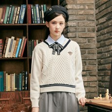 applepink 女童V領短版針織長袖T恤 APK7S601