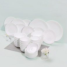 Corelle Brands 康寧餐具 Just White 10人份韓式餐具組 40p, 白色, 飯碗 10p + 湯碗 10p + 餐盤 10p + 圓形小盤 5p + 圓形中盤 3p + 圓形大盤 2p, 1套
