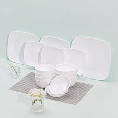 Corelle Brands 康寧餐具 Just White 4人韓式方形餐具組 16p, 白色, 飯碗 4p + 湯碗 4p + 小碟子 2p + 方形小碟 3p + 方形中碟 2p + 方形大碟