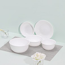 Corelle Brands 康寧餐具 Just White 單人韓式餐具5件組, 白色, 飯碗 + 湯碗 + 小菜碟 + 圓形小碟 + 小麵碗, 1套