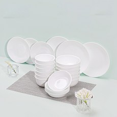 코렐 6인 한국형 식기 세트 24p, 화이트, 공기 6p + 대접 6p + 앞접시 6p + 원형소접시 3p + 원형중접시 3p, 1세트