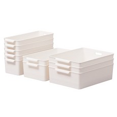 EZLIVING Pantry附把手深型收納籃 大型3入 + 中型2入 + 小型5入 套組, 1套, 象牙白