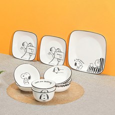 Corelle Brands 康寧餐具 Snoopy & Charlie版 雙人韓式方形餐具組 9p, 混合色, 餐具5種, 1套