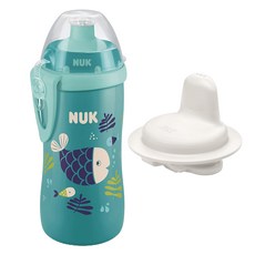 NUK First Choice矽膠吸嘴運動水壺+替換鴨嘴組, 魚, 300ml, 1組