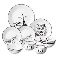 Corelle Brands 康寧餐具 Snoopy & Charlie 版 2人韓式全套餐具組 10p, 1套, 飯碗 2p + 湯碗 2p + 前菜盤 2p + 圓形小碟 2p + 圓形中盤 + 圓形大盤